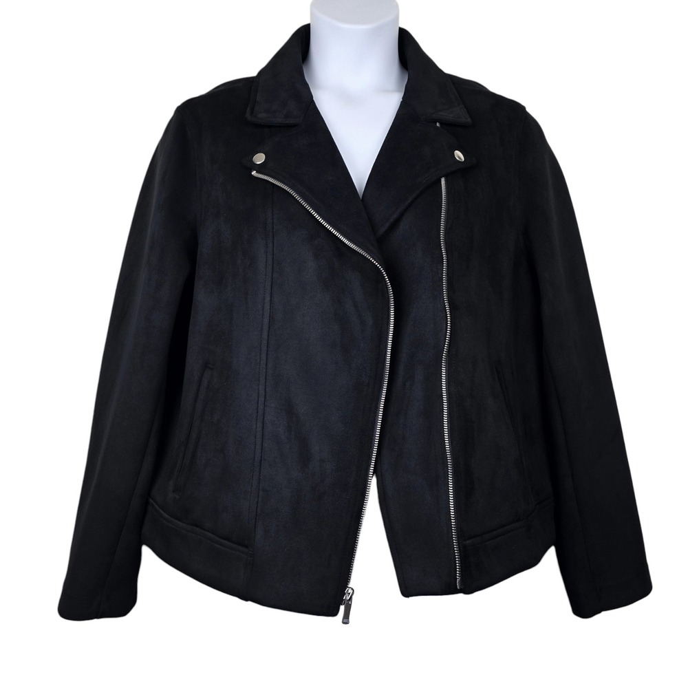 Old Navy Womens Long Sleeve Black Faux Suede Front Zip Moto Jacket Size XL
